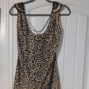Kardashian Kollection Leopard Print Tank Top with Gold Accents